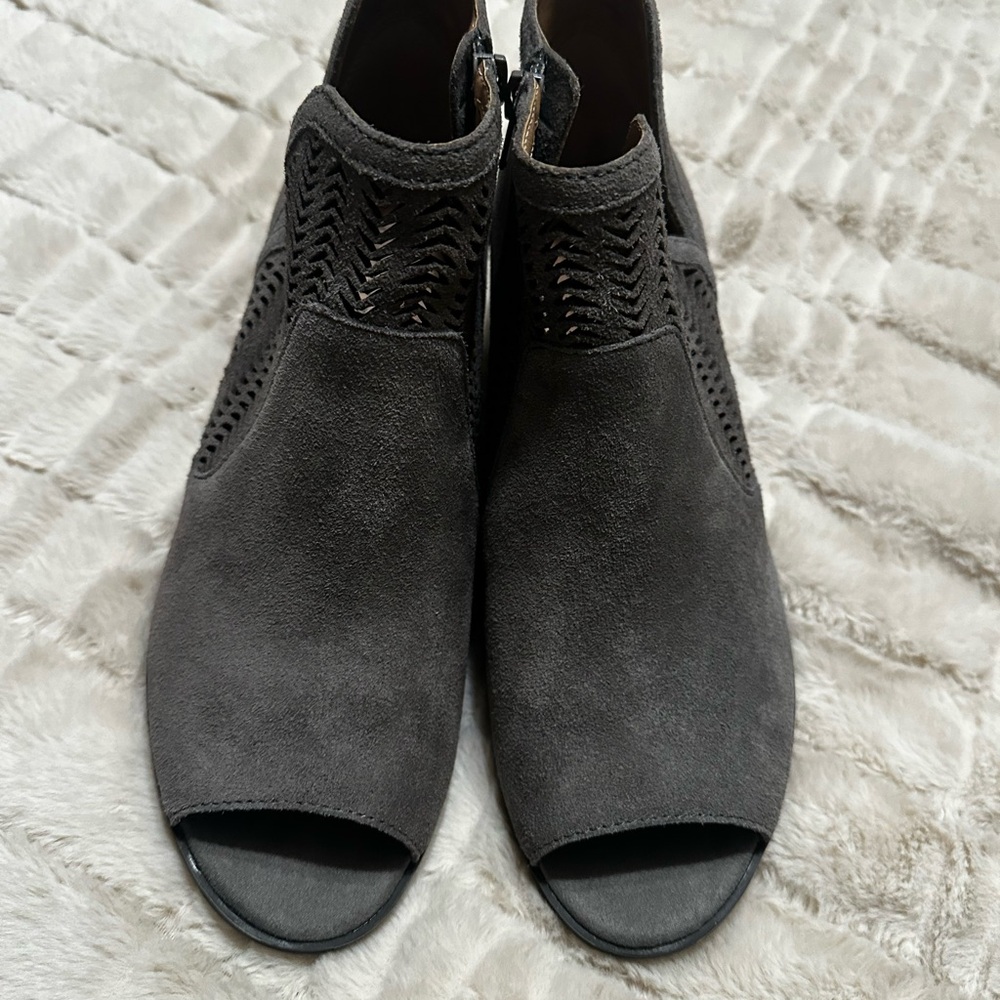 Lucky Brand Gray Suede Open-Toe Ankle Booties